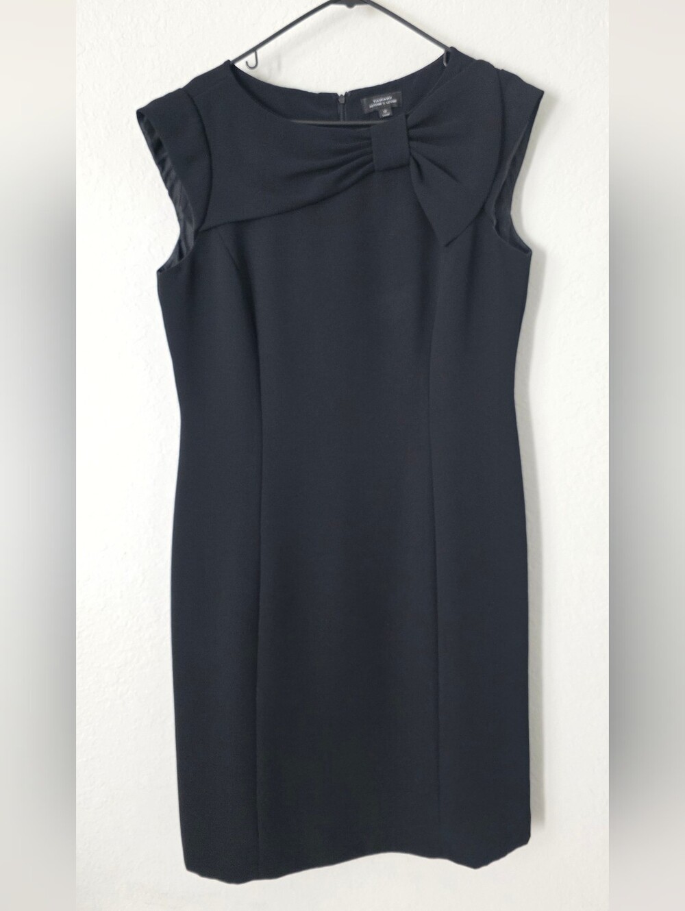 Tahari Bow Neck Black Sheath Dress Size 12